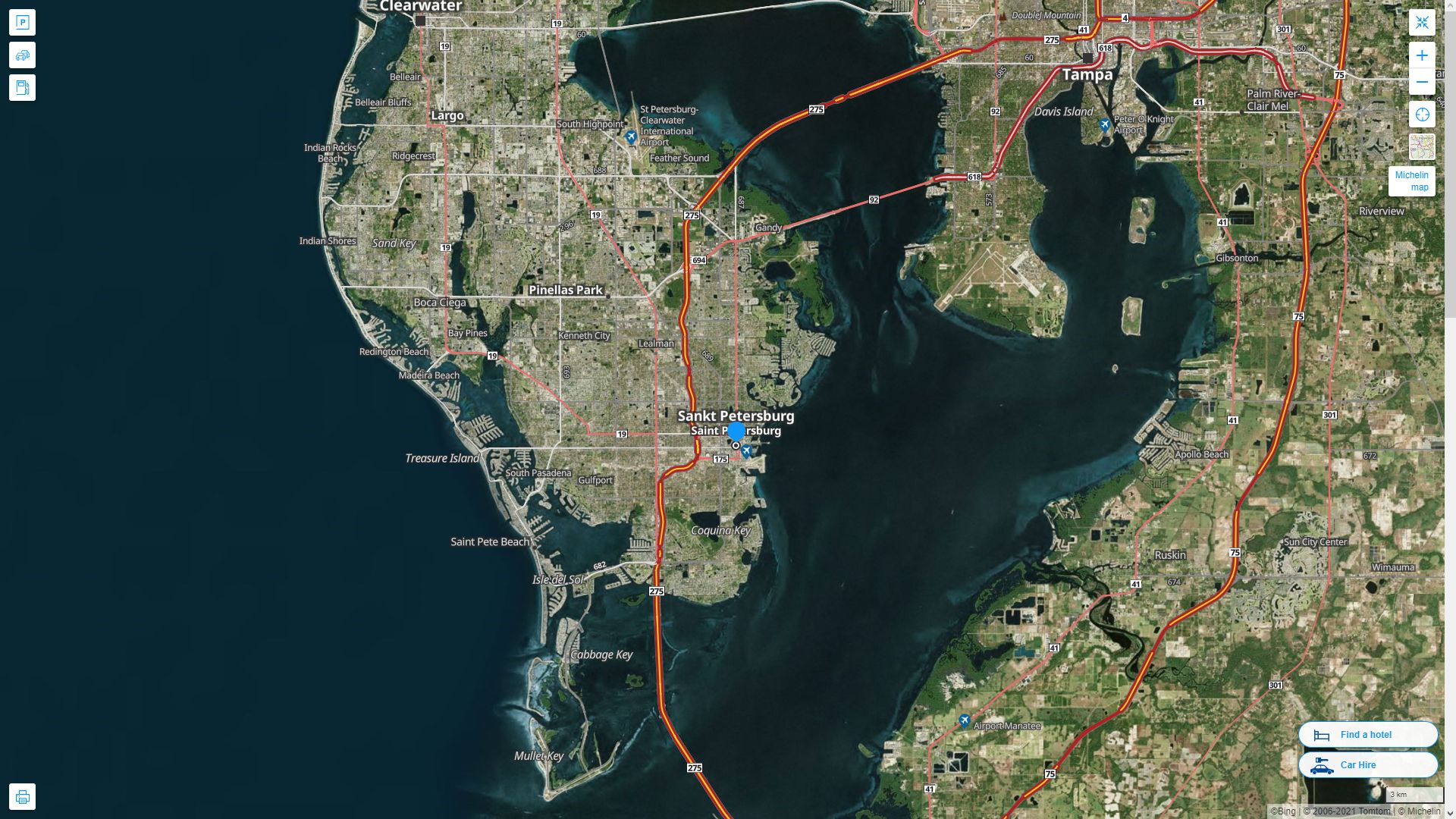 St. Petersburg Florida Highway and Road Map with Satellite View